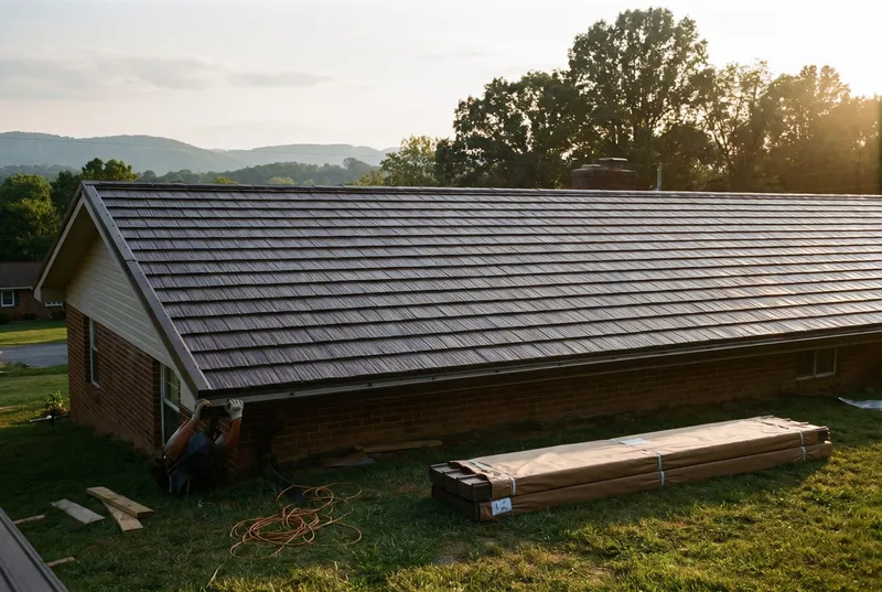 Metal shingles and shake-look panels (sample photo)